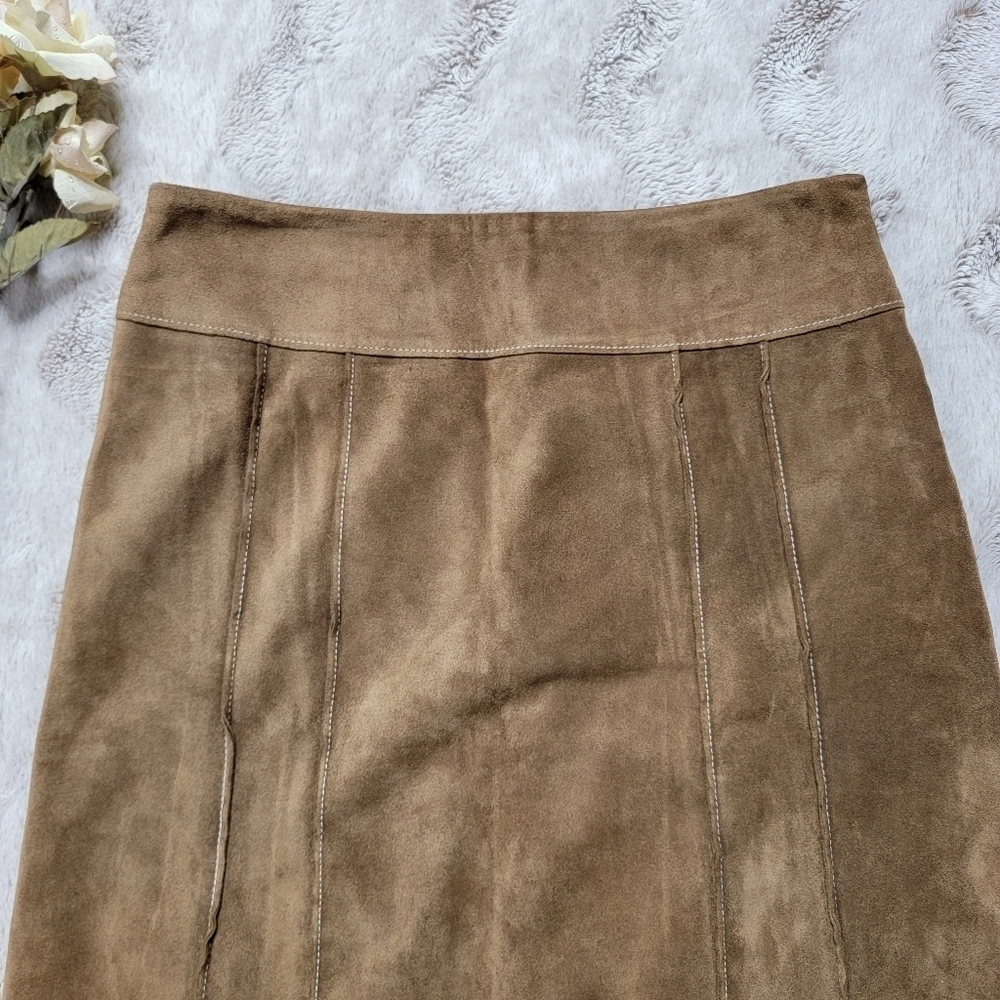 Vtg Ann‎ Taylor Petites 100% Leather Shell Tan A Line Skirt Size 2P - Picture 2 of 11